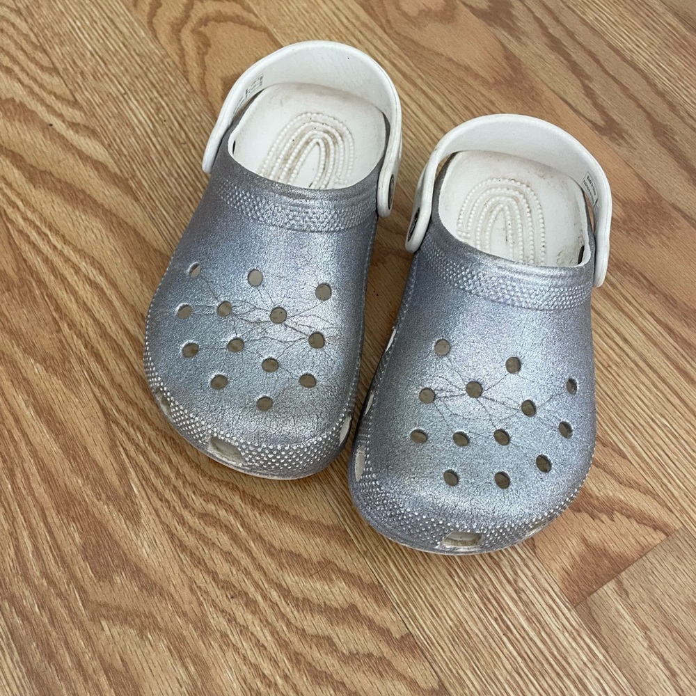 Girls size 1  Silver glitter CROCS